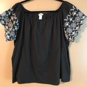 Black off the shoulder eyelet blouse